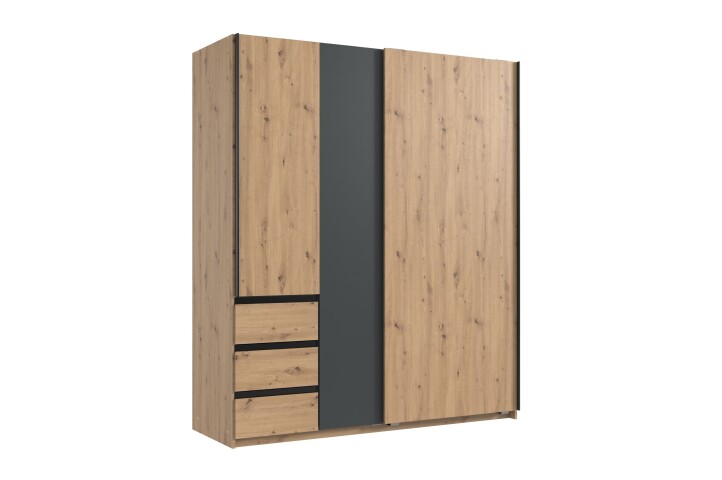 Schwebetürenschrank >Stade< GRAPHIT / ARTISAN EICHE Dekor - 168x198x63cm (BxHxT)