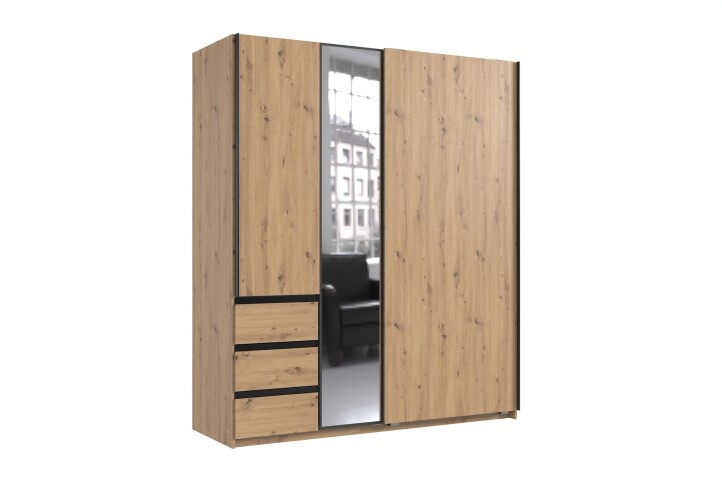 Schwebetürenschrank >Stade< in ARTISAN EICHE DEKOR / GRAPHIT - 168x198x63cm (BxHxT)