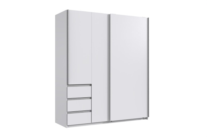 Schwebetürenschrank >Stade< 3 Schübe, in WEISS - 168x198x63cm (BxHxT)