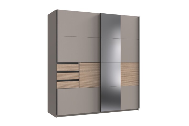Schwebetürenschrank >Bremen< in SAHARAGRAU / MULTIPLEX - 180x198x65cm (BxHxT)