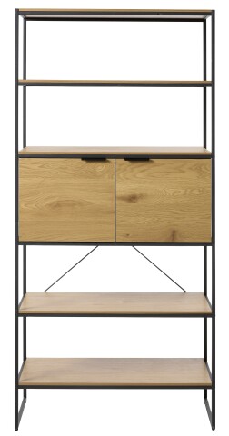 Bücherregal >CESURA< in Eiche, schwarz, Melamin, Metall - 90x190x40cm (BxHxT)