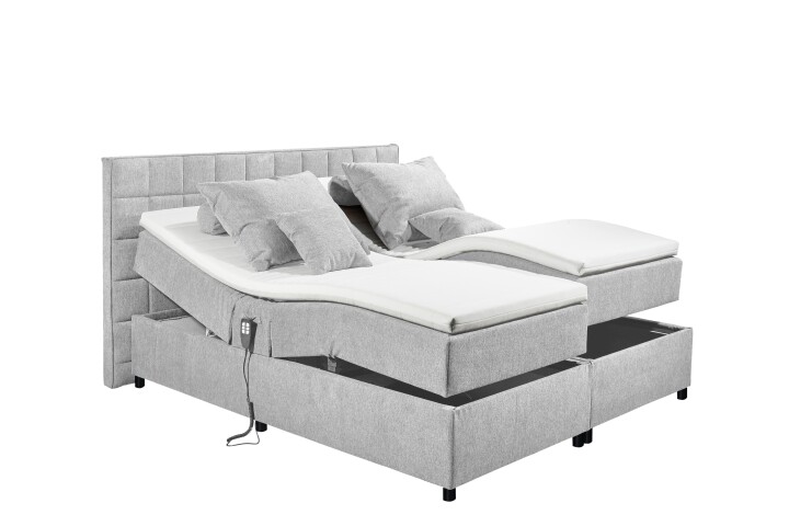 Boxbett >Mariborsko< Liegefläche 180x200 cm, Motor, Bezug silver - 202x112x210cm (BxHxT)