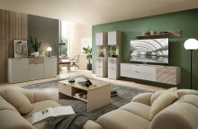 Vitrine >Ina< in Cashmere / Riva Eiche Dekor - 45x200x36cm (BxHxT)