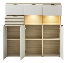 Highboard >Ina< in Cashmere / Riva Eiche Dekor - 125x125x45cm (BxHxT)