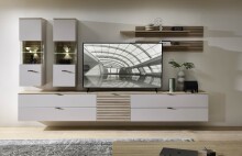 Wohnwand >Ina< (5-teilig) in Riva Eiche Dekor / Cashmere - 250x186x44 (BxHxT)