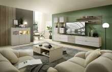 Couchtisch >Ina< in Cashmere / Riva Eiche Dekor, Spanplattte - 110x44x65 (BxHxT)