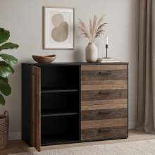 Kommode >Texas< in schwarzstahl / texas oak, Holzwerkstoff - 118x97x41cm (BxHxT)