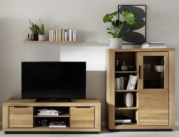 Wohnwand >Greno< (3-teilig) in Wildeiche, teilmassiv - 275x142x54cm (BxHxT)