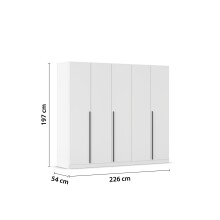 Drehtürenschrank >Alba< 5 Türen, 2 Innenschübe, Böden, alpinweiß - 226x197x54cm (BxHxT)