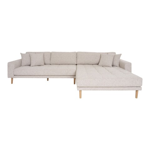 Ecksofa >Lido< 290x92/170x76 cm – Beige, Holzfüße, inkl. 4 Kissen Ottomane rechts