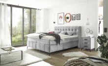 Boxspringbett >Oregon< Liegefläche 180x200 cm, H3/H4, in grau - 200x121x210cm (BxHxT)