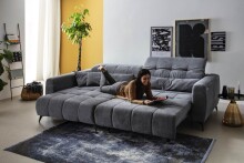 Polstergarnitur >Luddi< Sitz + Kopfteilverstellung, dunkelgrau  - 286x80x203cm (BxHxT)
