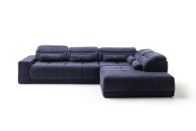 Polstergarnitur >Donaugh< Sitztiefen + Kopfteilverstellungen, blau-schwarz - 323x76x231 (BxHxT)