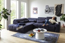 Polstergarnitur >Donaugh< inkl. aller Funktionen, in blau-schwarz - 323x76x231 (BxHxT)