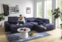 Polstergarnitur >Donaugh<  inkl. aller Funktionen, blau-schwarz - 323x76x231 (BxHxT)