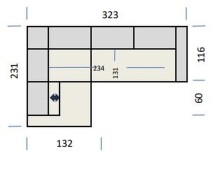Polstergarnitur >Donaugh< Kopfteilverstellung&Schwenkrücken, silbergrau - 323x76x231 (BxHxT)