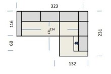 Polstergarnitur >Donaugh< Kopfteilverstellungen&Schwenkrücken, silbergrau - 323x76x231 (BxHxT)