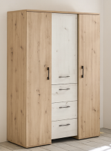Drehtürenschrank >Micha< in asteiche / artisan weiss - 127x186x54 (BxHxT)