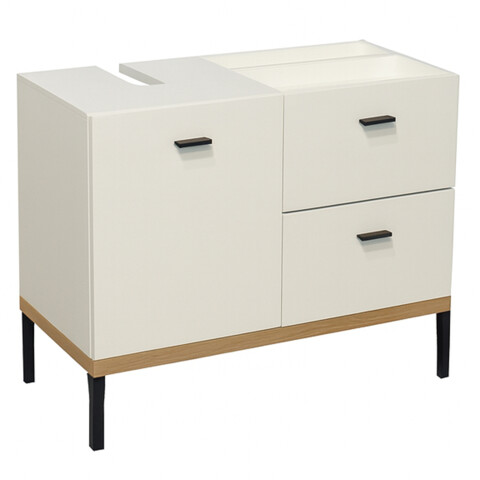 Waschbeckenunterschrank >Coco< in Asteiche Dekor / weiss - 79x63x38 (BxHxT)