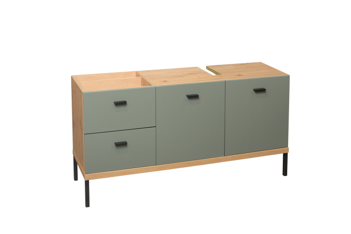Waschbeckenunterschrank >Coco< in Asteiche Dekor / pine green - 119x63x38 (BxHxT)