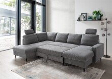 Wohnlandschaft >Pris< U-Form, Funktionen, cord grau - 153x305x75x200 (LxBxHxT)