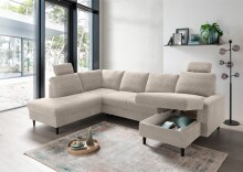 Wohnlandschaft >Pris< U-Form, Funktionen, cord beige - 153x305x75x200 (LxBxHxT)