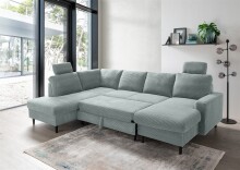 Wohnlandschaft >Pris< U-Form, Funktionen, cord aqua - 153x305x75x200 (LxBxHxT)