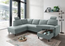 Wohnlandschaft >Pris< U-Form, Funktionen, cord aqua - 153x305x75x200 (LxBxHxT)