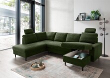 Wohnlandschaft >Pris< U-Form, Funktionen, cord Moosgrün - 153x305x75x200 (LxBxHxT)