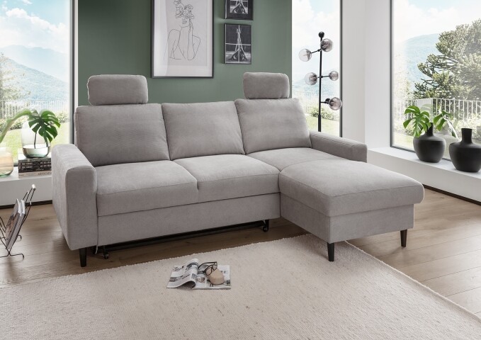 Ecksofa >Pris< Schlaffunktion, Stauraum, grau - 234x88x147 (BxHxT)