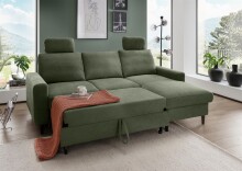 Ecksofa >Pris< Schlaffunktion, Stauraum, dunkelgrün - 234x88x147 (BxHxT)