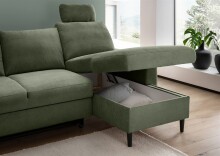 Ecksofa >Pris< Schlaffunktion, Stauraum, dunkelgrün - 234x88x147 (BxHxT)