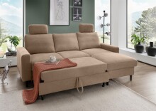 Ecksofa >Pris< Schlaffunktion, Stauraum, hellbraun - 234x88x147 (BxHxT)