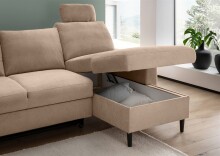 Ecksofa >Pris< Schlaffunktion, Stauraum, hellbraun - 234x88x147 (BxHxT)