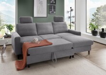 Ecksofa >Pris< Schlaffunktion, Stauraum, dunkelgrau - 234x88x147 (BxHxT)