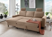 Ecksofa >Pris< Schlaffunktion, Stauraum, hellbraun - 234x88x147 (BxHxT)