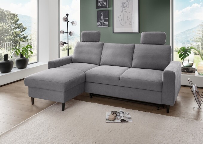 Ecksofa >Pris< Schlaffunktion, Stauraum, dunkelgrau - 234x88x147 (BxHxT)