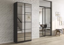 Drehtürenschrank >Acero< in Spiegel / grau metallic - 91x210x41 (BxHxT)