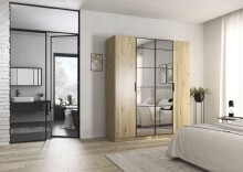 Drehtürenschrank >Acero< in Eiche Artisan / Spiegel - 181x210x54 (BxHxT)