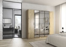 Drehtürenschrank >Acero< in Eiche Artisan / Spiegel - 226x210x54 (BxHxT)