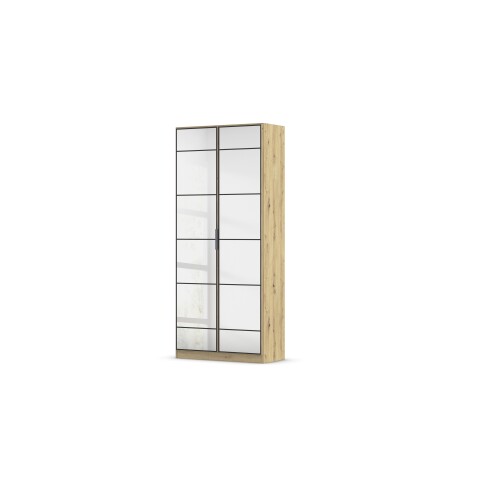 Drehtürenschrank >Acero< in Spiegel / Eiche Artisan - 91x210x41 (BxHxT)
