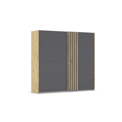 Schwebetürenschrank >Mosbach< in grau metallic / Eiche Artisan - 226x210x62 (BxHxT)