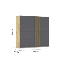 Schwebetürenschrank >Mosbach< in grau metallic / Eiche Artisan - 226x210x62 (BxHxT)