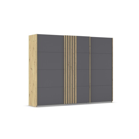 Schwebetürenschrank >Mosbach< in grau metallic / Eiche Artisan - 271x210x62 (BxHxT)