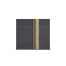 Schwebetürenschrank >Mosbach< in Glas basalt / Eiche Artisan - 226x210x62 (BxHxT)
