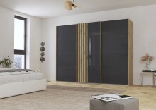 Schwebetürenschrank >Mosbach< in Glas basalt /...