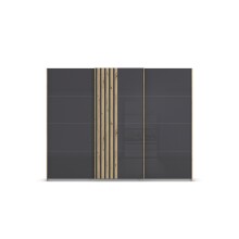 Schwebetürenschrank >Mosbach< in Glas basalt / Eiche Artisan - 271x210x62 (BxHxT)