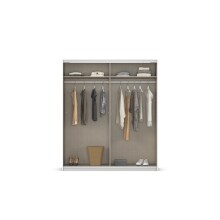 Schwebetürenschrank >Mosbach< in Glas kristallweiß / Eiche Artisan - 181x210x62 (BxHxT)