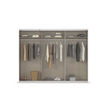 Schwebetürenschrank >Mosbach< in Glas kristallweiß / Eiche Artisan - 271x210x62 (BxHxT)