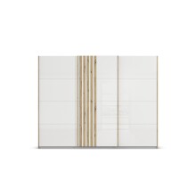 Schwebetürenschrank >Mosbach< in Glas kristallweiß / Eiche Artisan - 271x210x62 (BxHxT)